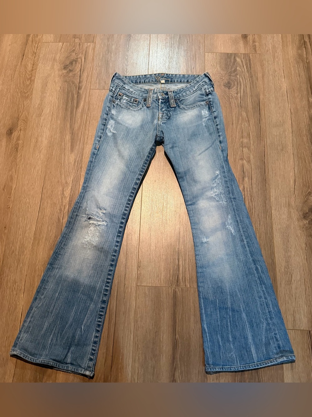 Vintage Y2K Bebe Rhinestone Denim Jeans Blue Silver Low Rise Bootcut Boot cut - Picture 5 of 12